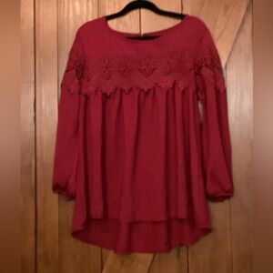 Elegant Red Lace Trim Women's Top